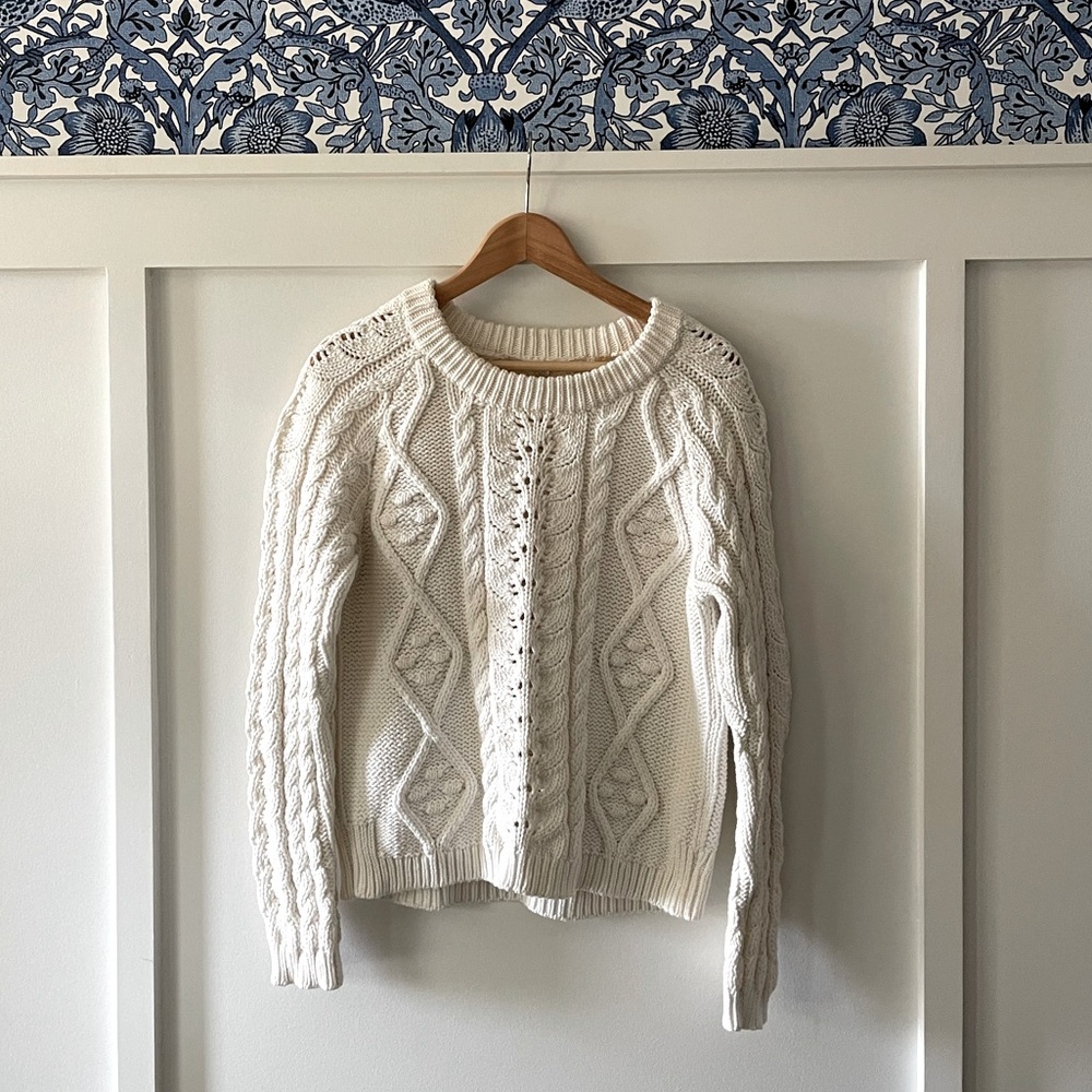 Anthropologie Knitted & Knotted Cream Cable Knit Sweater